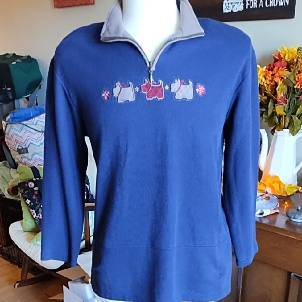 Teddi Petite pullover Scottie terrier appliqué size PL